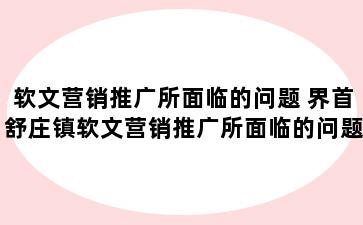 软文营销推广所面临的问题 界首舒庄镇软文营销推广所面临的问题和挑战